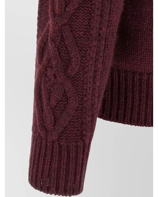 Brunello Cucinelli Red Cashmere Cable-Knit Shawl-Collar Cardigan for men