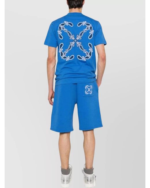 Off-White c/o Virgil Abloh Blue Ribbed Logo Print Cotton T-Shirt for men