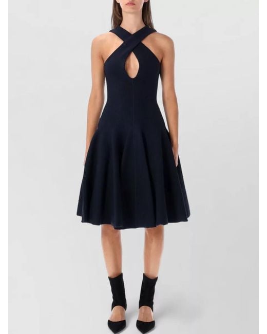 Alaïa Blue Sleeveless Keyhole Compact-Knit Mini Dress