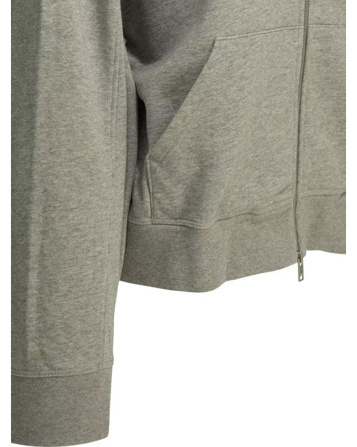 Ganni Gray Hooded Zip Logo Sweatshirt Long Sleeves