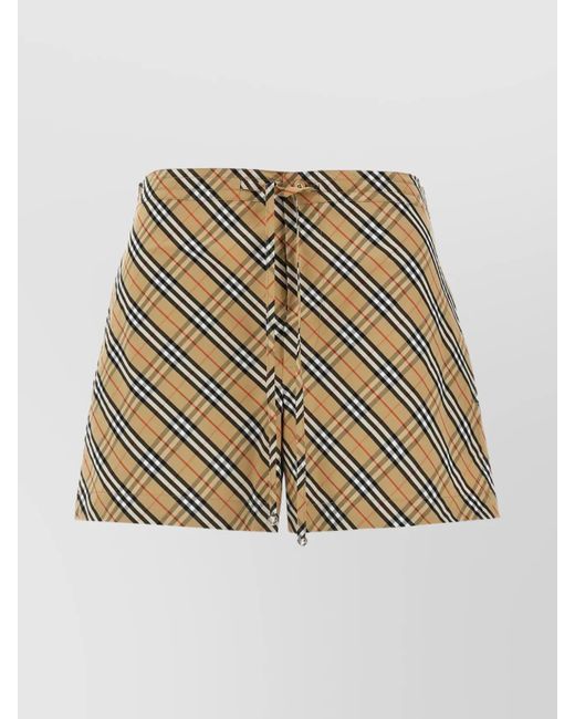 Burberry White 'Checked Pattern Elastic Waistband Shorts'