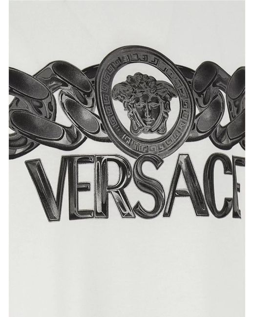 Versace White Cotton Logo Print T-Shirt for men