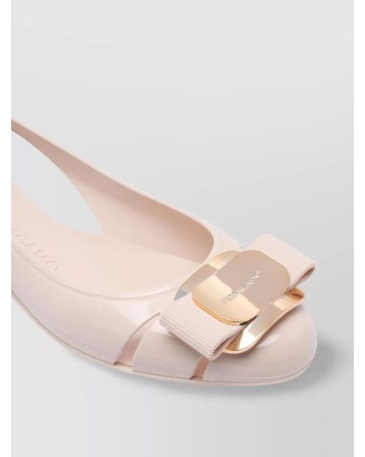 Ferragamo Pink Round Toe Rubber Pumps With Bow Detail