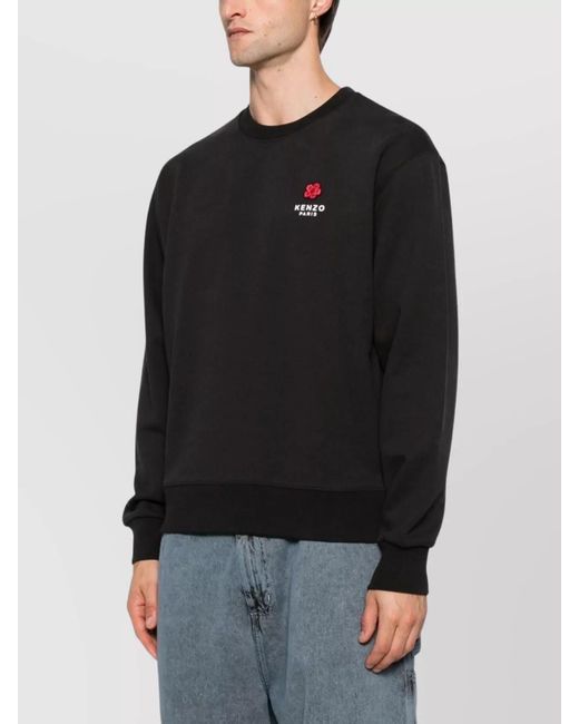 KENZO Black Cotton Ribbed Crewneck Sweatshirt for men