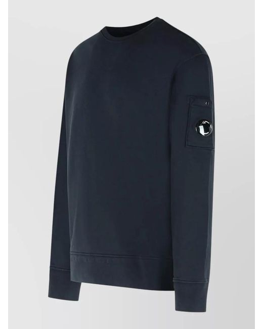 C P Company Blue Cotton Fleece Sweatshirt Lens Pocket Crewneck for men