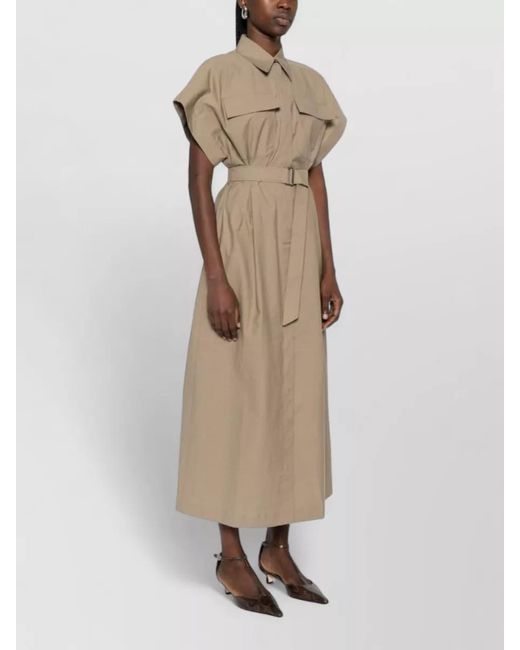 Brunello Cucinelli Natural Cotton Belted Short-Sleeve Midi Dress