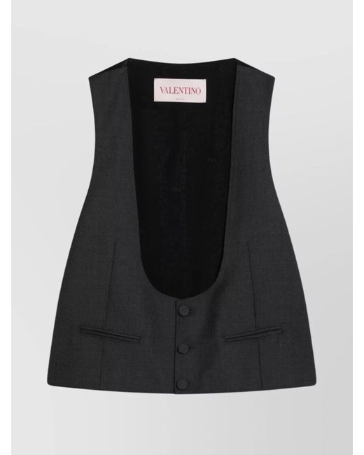 Valentino Black Wool Vest With Adjustable Back Strap And Welt Pockets for men