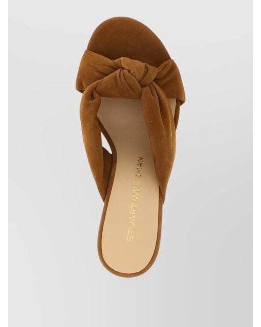 Stuart Weitzman Brown Soplaya Suede Knotted Open Toe Slides