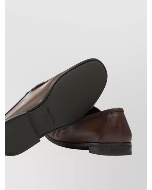 Ferragamo Brown Hardware Leather Round Toe Loafers for men