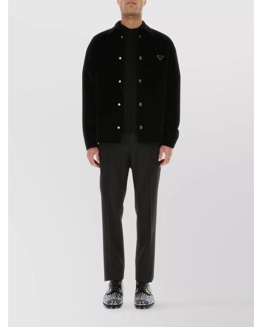 Prada Black Cashmere Wool Ribbed Crew-Neck Jumper for men