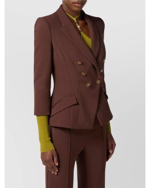 Elisabetta Franchi Brown Structured Double-Breasted Jacket Buttons
