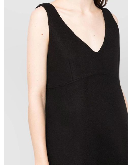 P.A.R.O.S.H. Black Wool V-Neck Sleeveless Mini Dress