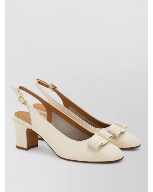 Ferragamo Natural Slingback Vara Pumps Block Heel Bow