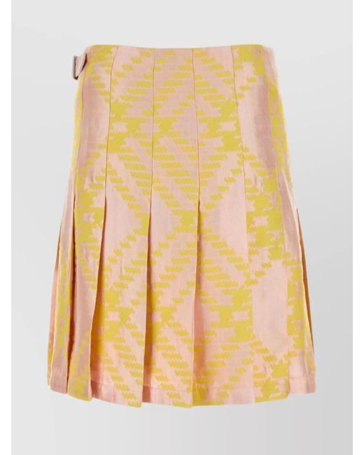 Burberry Yellow Silk Check Pleated Mini Skirt