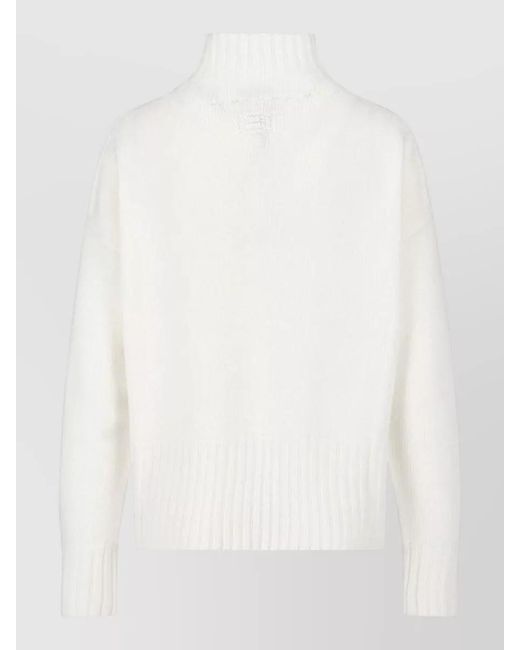 Drumohr White High Neck Long Sleeve Relaxed Knit Top