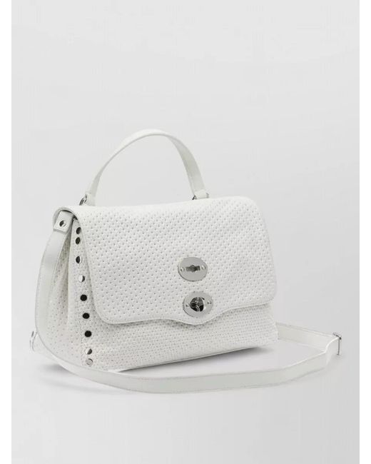 Zanellato White Shoulder Bag Top Handle Metal Studs