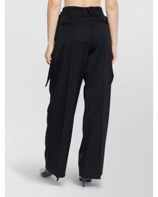 The Attico Blue Wool Gabardine Trousers Pleated Wide Leg Buckle