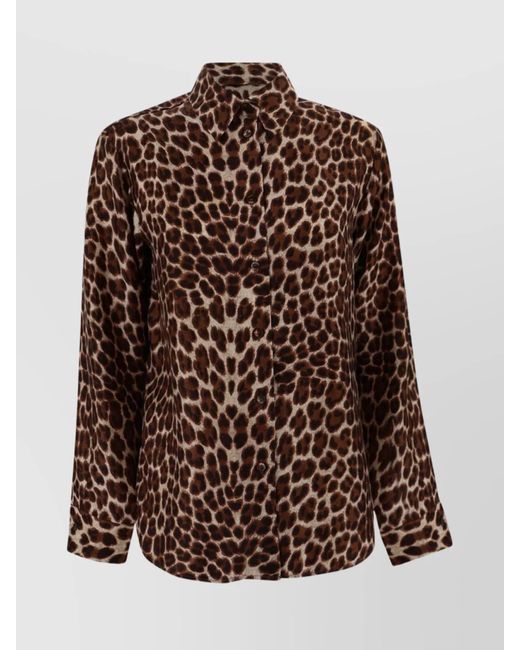 P.A.R.O.S.H. Brown Silk Shirt With Leopard Print Design