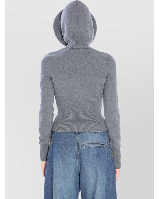 Alaïa Blue Virgin Wool Ribbed-Knit Slim-Fit Hooded Top