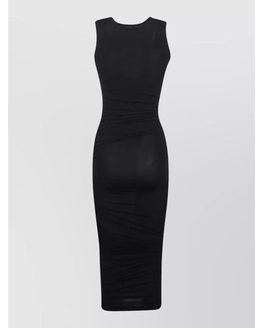 Wolford Blue Sheer Midi Dress Crew Neck Ruched