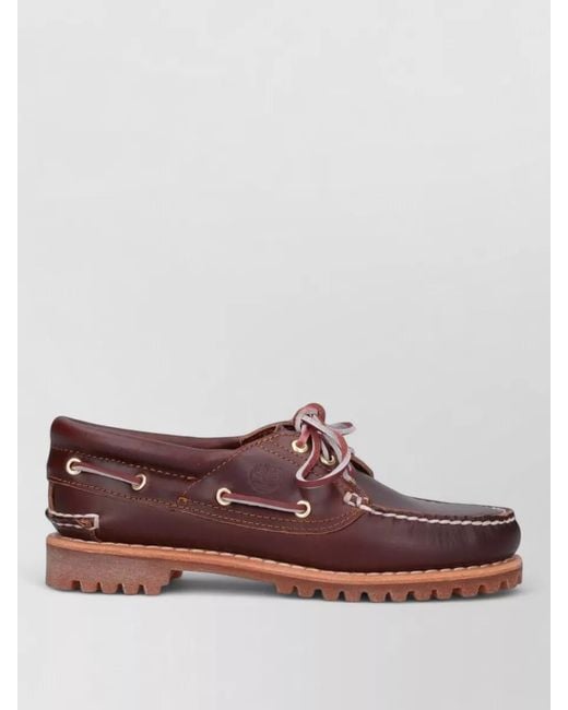 Timberland Brown Loafers Eyelet Accents Moc Toe Rubber Sole