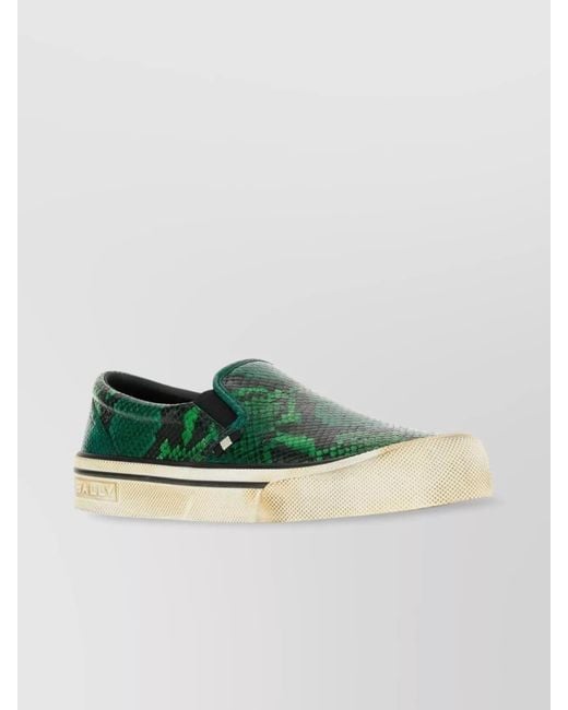 Bally Green Leather Printed Slip-On Sneakers for men