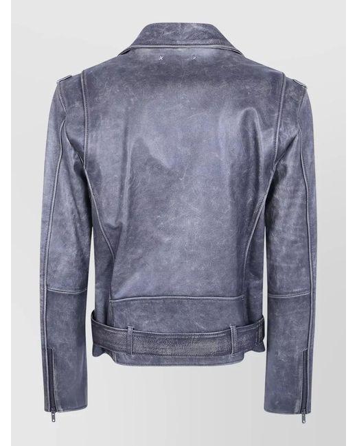 Golden Goose Deluxe Brand Blue Chiodo Leather Jacket Belted for men