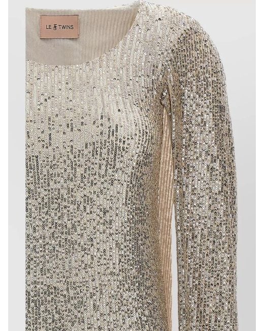 Le twins Multicolor Long Sleeve Round Neck Sequin Dress