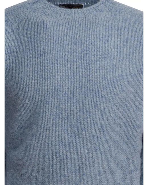 Beams Plus Blue Wool Crewneck Sweater for men