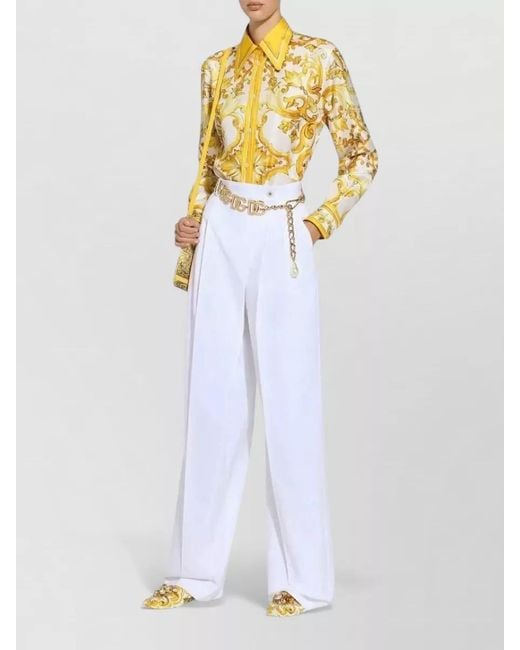 Dolce & Gabbana White High Waist Flared Wrap Trousers Belt