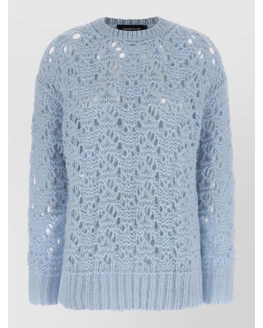 Fabiana Filippi Blue Openwork Cashmere Wool Silk Jumper