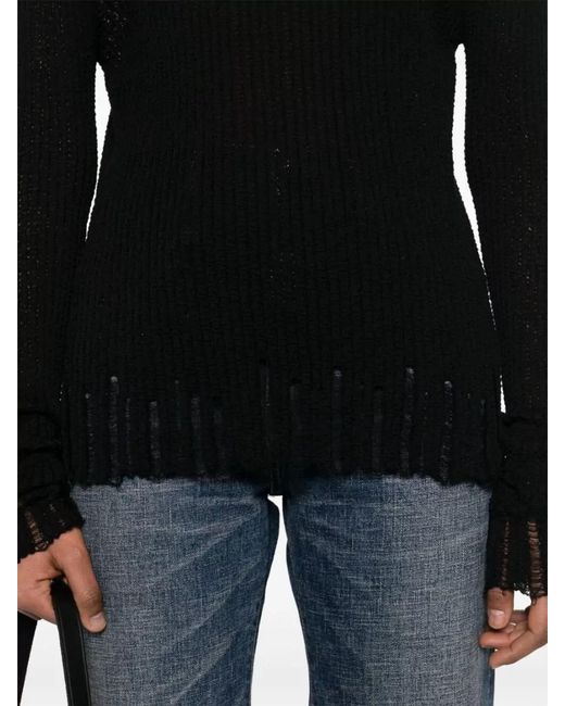 Uma Wang Black Wool Turtle Neck Sweater Ribbed Texture