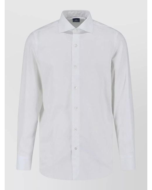 Finamore 1925 White Button Down Collar Long Sleeve Shirt for men