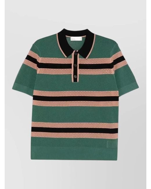 Dries Van Noten Green Mercy Stripe 3701 Short Sleeve Polo for men