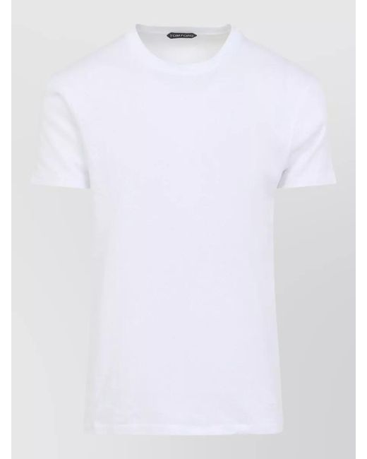 Tom Ford White Perforated Rib Cotton Crew Neck T-Shirt for men