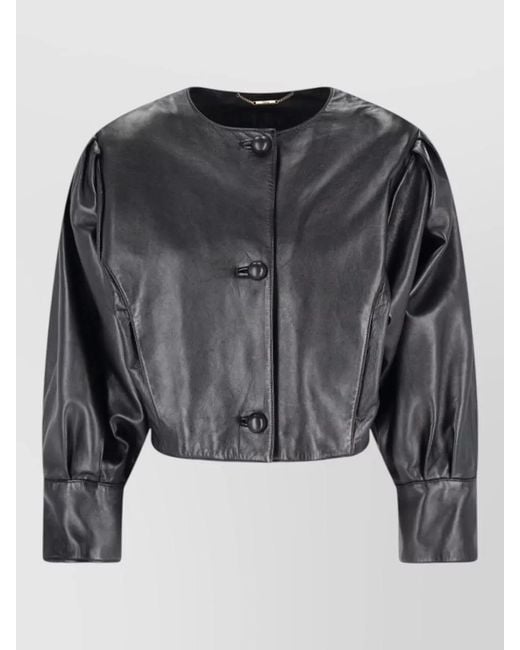Chloé Black Cropped Jacket Puff Sleeves Round Neckline