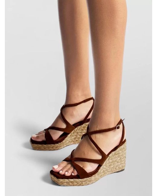 Jimmy Choo Brown Raffia Wedge Espadrilles