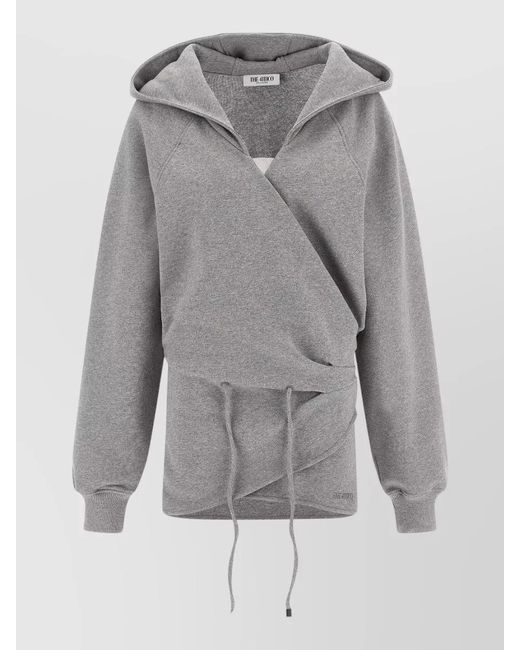 The Attico Gray Hooded Wrap Dress Long Sleeves Drawstring