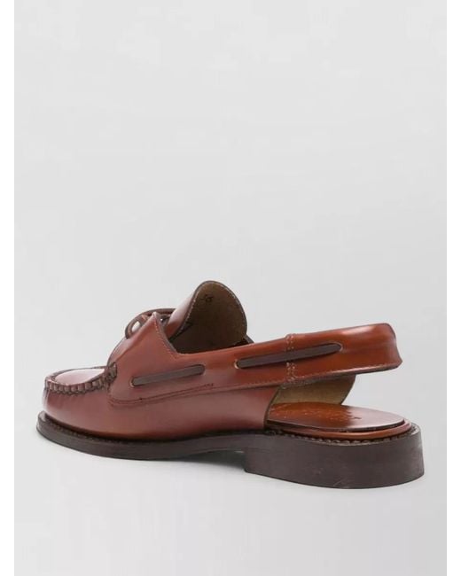Hereu Brown Leather Slingback Moc Toe Rubber Loafers