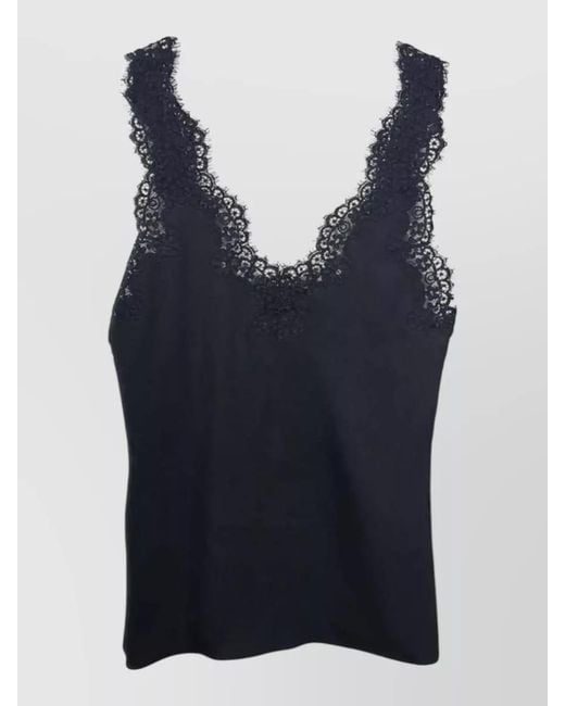 Stella McCartney Blue Lace Trim Satin V Neck Top