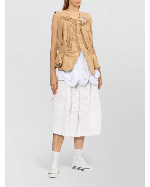 Comme des Garçons White Cotton Midi Skirt Floral Lace Texture