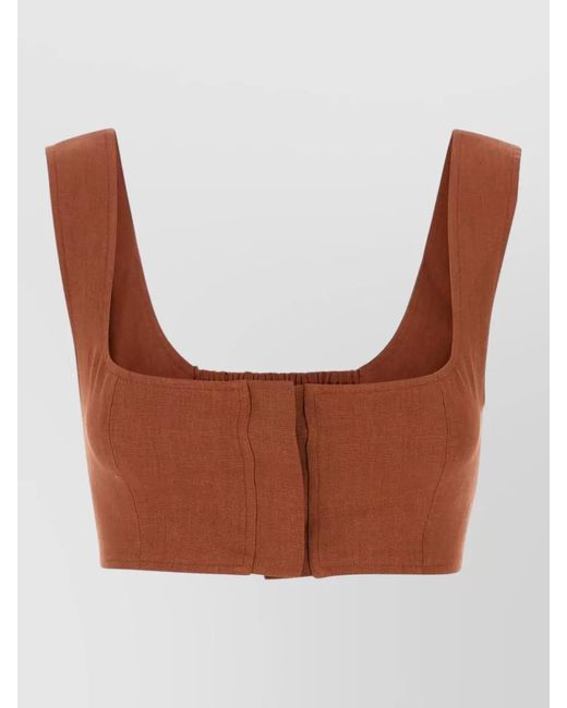 LeKasha White Jirja Linen Crop Top Smocked Neckline