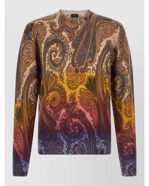 Etro Multicolor Paisley Knit Crew Neck Sweater Top for men