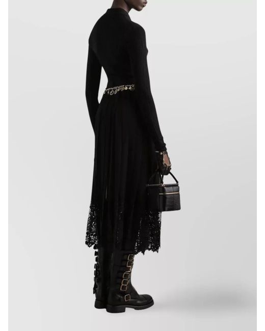 Dolce & Gabbana Black Silk Lace Pleated Midi Skirt