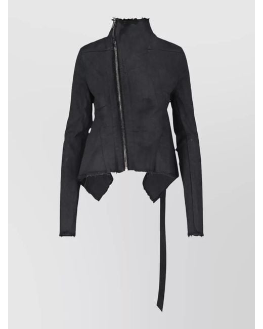 Rick Owens Blue High Collar Coat Adjustable Tie Design