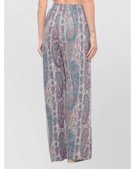 Etro Gray Wide Leg Paisley Lightweight Fabric Pants