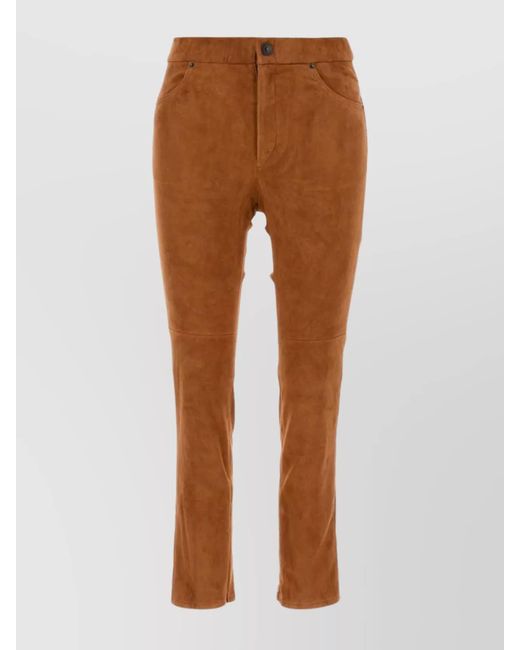 Isabel Marant Brown Leather Slim-Fit Trousers