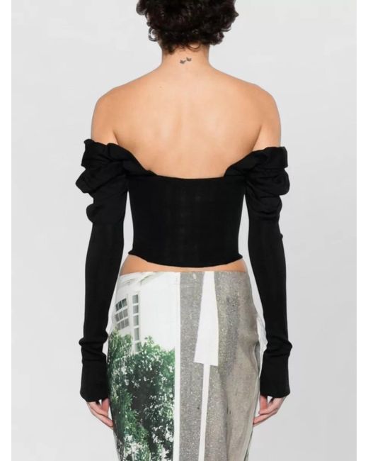 Vivienne Westwood Black Silk Wool Ruched Square Neck Long Sleeve Blouse