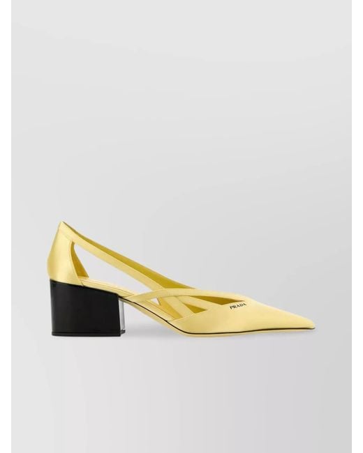 Prada Yellow Satin Pumps With Block Heel And Side Cut-Outs