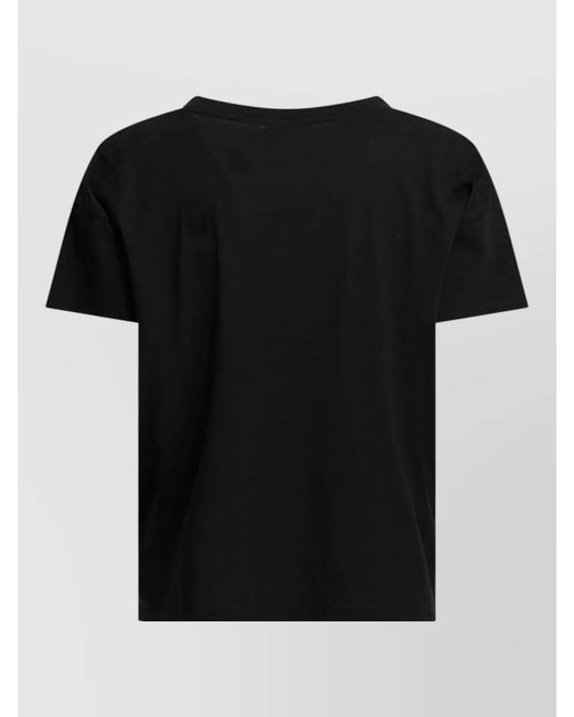 Loulou de Saison Black Short Sleeve Round Neck Slit Hem Top